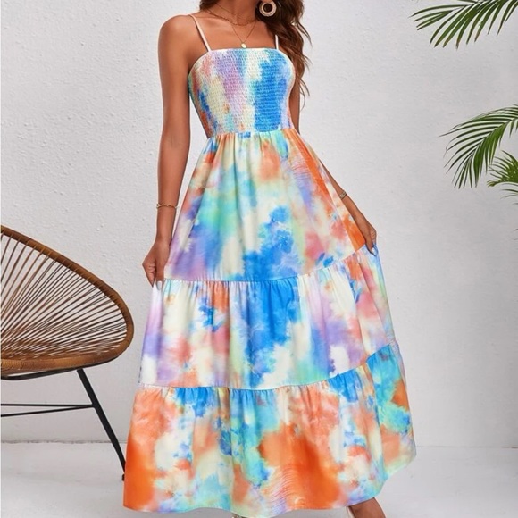 Boho Tie Dye Cami Tiered Maxi Dress - Picture 4 of 5